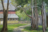 Original plein air pastel painting of a historic barn at The Abbey, Covington, Louisiana by Glinda Schafer — Helping Hands Gallery