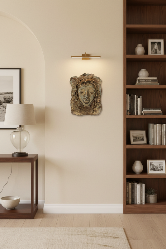 Serene Mother Nature- Gold Mask on Cypress