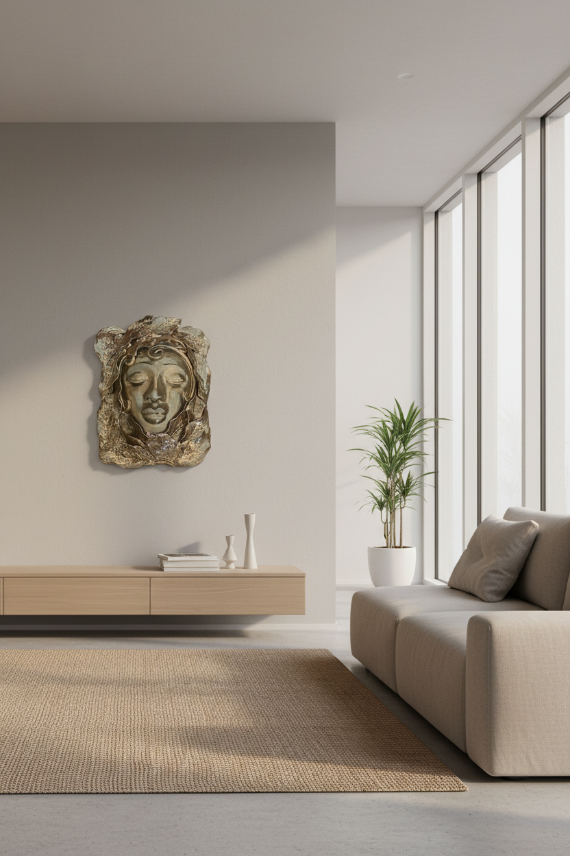 Serene Mother Nature- Gold Mask on Cypress