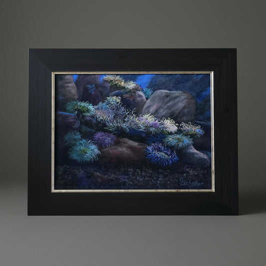 Original pastel painting of underwater anemones and flora by Glinda Schafer, Audubon Aquarium New Orleans — Helping Hands Gallery