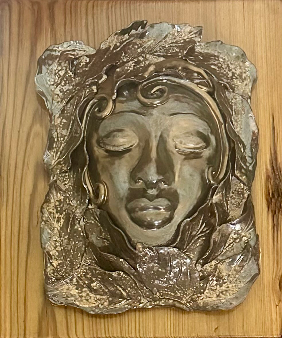Serene Mother Nature- Gold Mask on Cypress