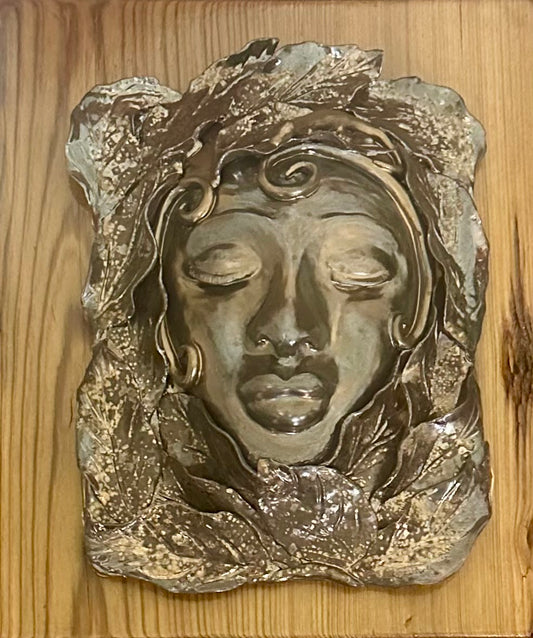 Serene Mother Nature- Gold Mask on Cypress