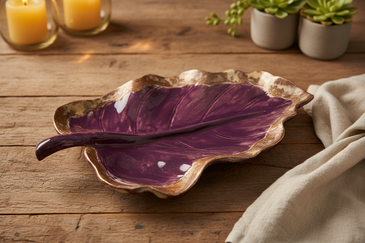 Purple Leaf Platter — Handcrafted Ceramic Art Platter