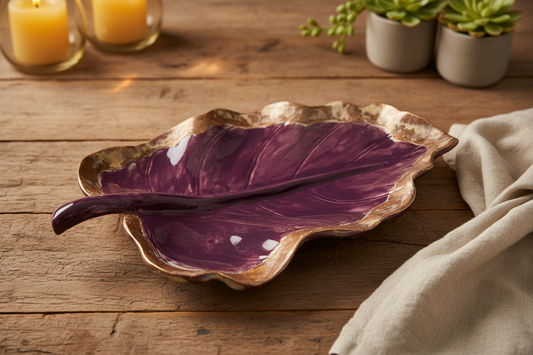 Purple Leaf Platter — Handcrafted Ceramic Art Platter