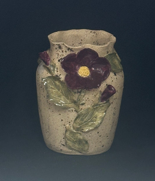Speckled Ceramic Vase with Purple Flower