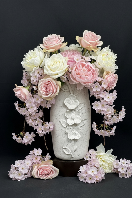 Speckled White Vase with Flowers — Handcrafted Ceramic Art
